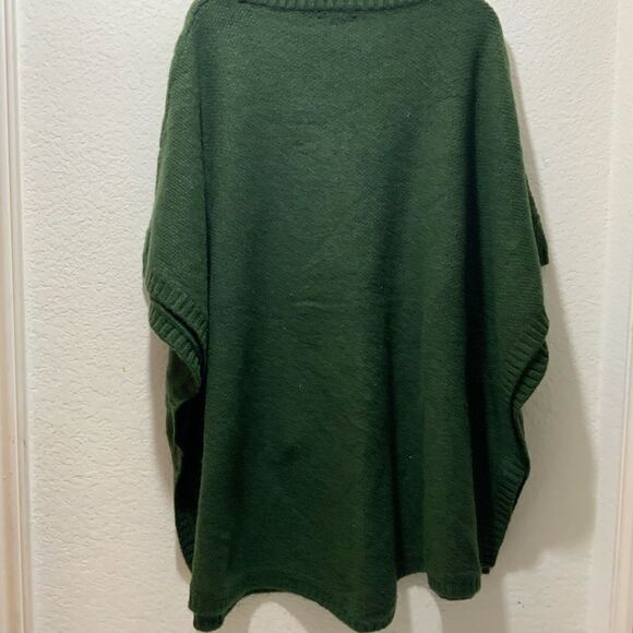 LOFT M/L Medium Large Heather Green Knit Poncho Sweater Wool Blend Soft Cozy - Picture 4 of 9